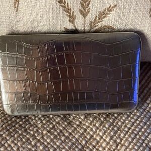 Silver Crocodile Embossed Clutch Open Face